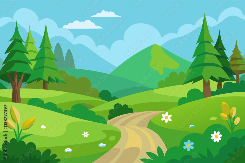 Obraz premium Green Meadow vector illustration