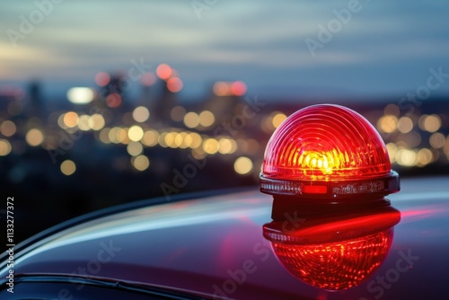 A close-up shot of a red light on the top of a car, suitable for use in illustrations and graphics photo