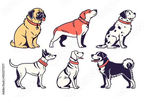 Explore a Variety of Dog Breeds Vector Illustration Set