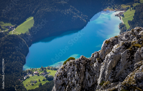 View of Hintersteiner lake from mount Scheffauer summit, austrian alps