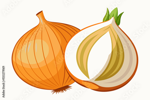 Onion Clip Art with Smooth Skin Realistic Vector Illustration Isolated on White. half onion and onion on a white background 
