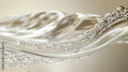 An abstract and minimal composition showing the delicate effervescence of champagne, captured in a close-up of a glass rim
