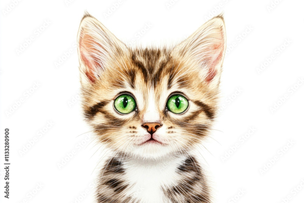 Obraz premium A close-up photo of a kitten with bright green eyes