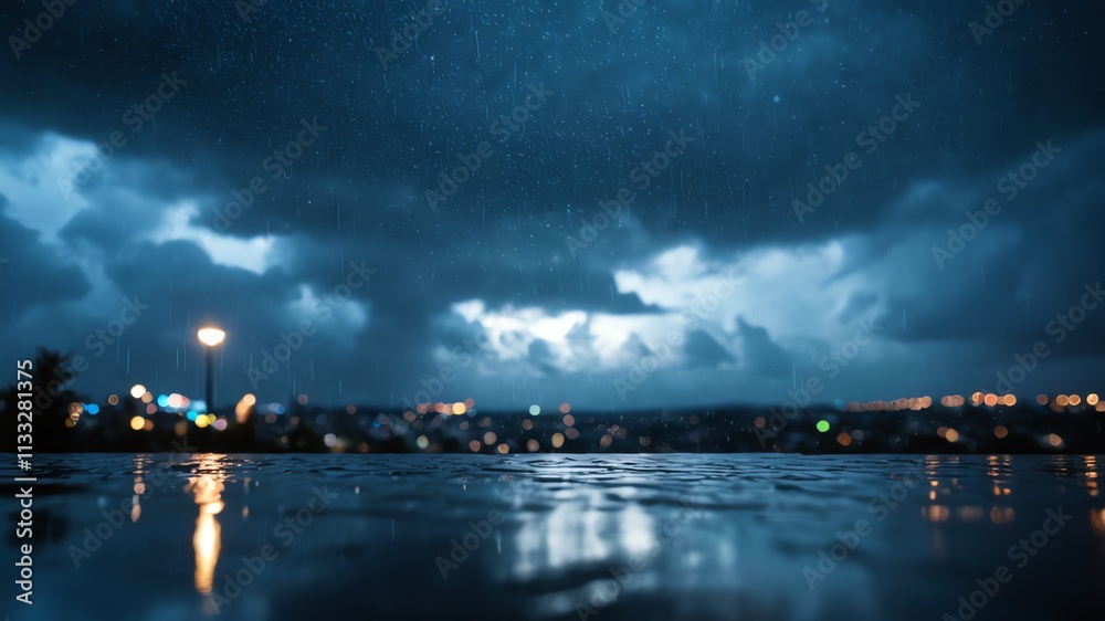 Fototapeta premium Blurry Night with Soft Bokeh Lights and Gentle Rainfall