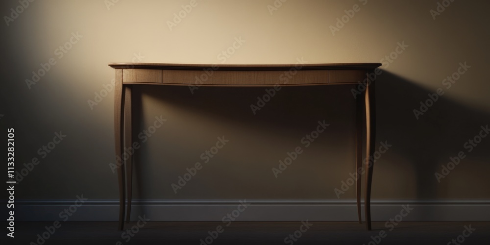 Fototapeta premium A simple wooden table with a lamp placed on top, perfect for indoor or outdoor use