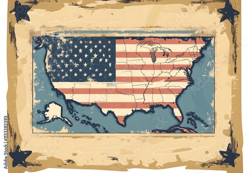 Simple clip art illustration of a map featuring the American flag, ideal for patriotic themes.