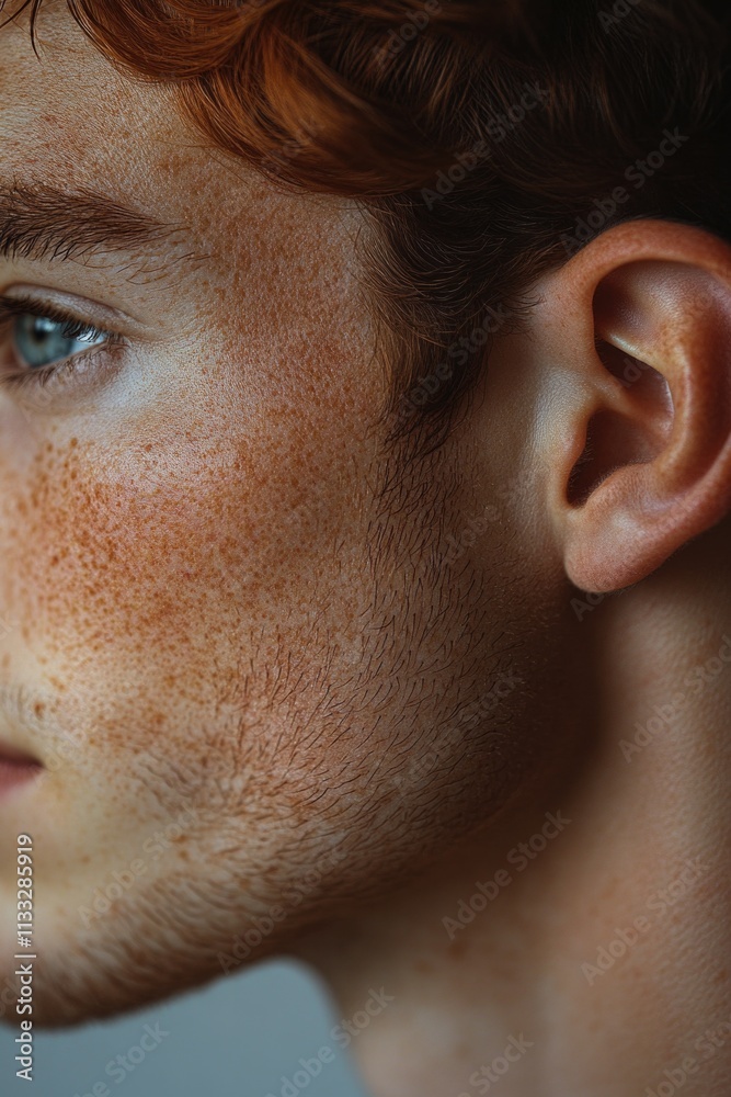 Naklejka premium Portrait of an individual with distinctive freckles, perfect for use in personal or editorial content