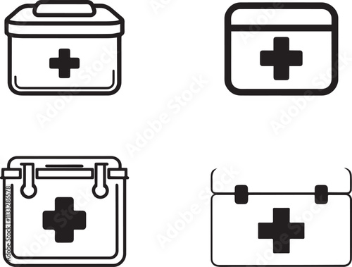 Four Simple Line Art First Aid Kit Icons