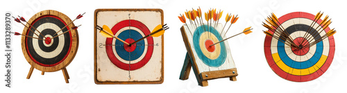 Vintage Archery Targets with Arrows on Transparent Background