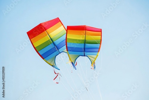 Two vibrant kites soaring through the air, a joyful scene of freedom and playfulness photo