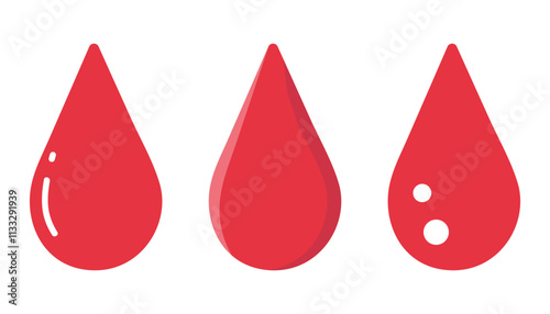 Set of blood drops.Red blood collection isolated on white background.Liquid drop icon symbol vector graphic illustration.