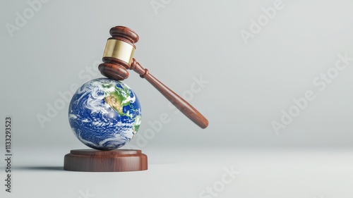 law restriction and justice concept. A globe with a gavel symbolizing global justice and law.