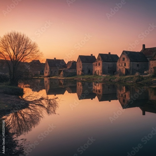 Autumn natural scenery and buildings in Wuyuan tourist area in Jiangxi Province, South Lake of Hongcun, Anhui hong cun photo