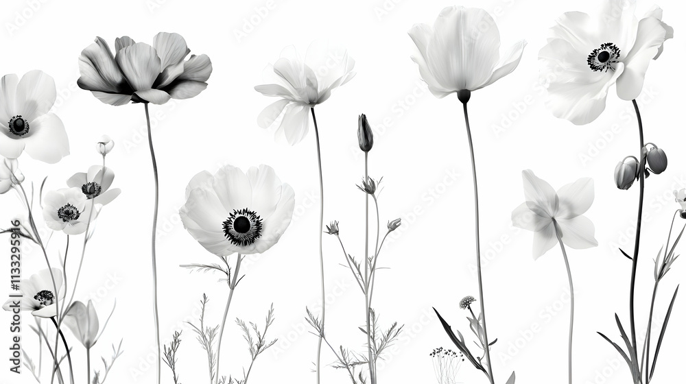 Naklejka premium flowers black and whiteon isolated on a white background