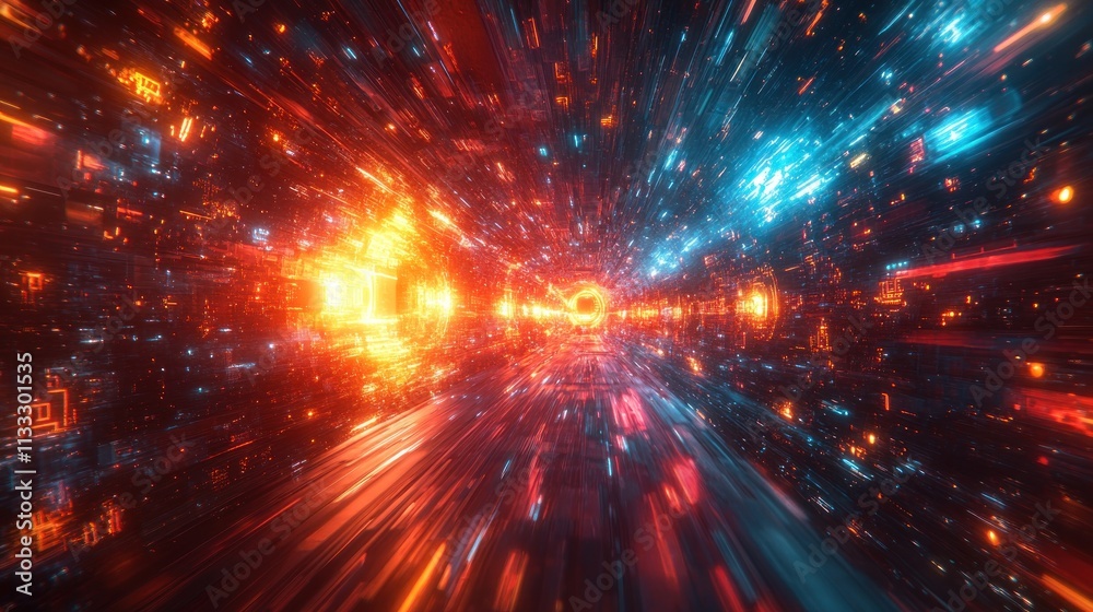 Obraz premium A vibrant, futuristic tunnel of light representing speed and technology.
