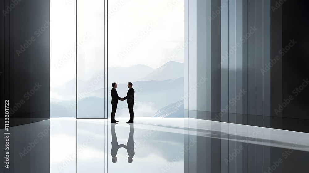Fototapeta premium Businessmen Shake Hands Modern Office View