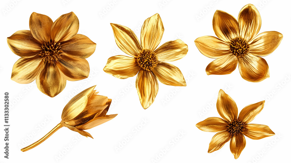 golden flowerson isolated on a white background golden flowerson isolated on a white background