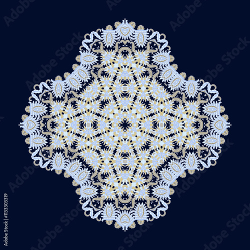 Laced coloring decorative  cross vignette - rosette on dark background