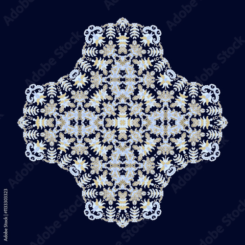 Laced coloring decorative  cross vignette - rosette on dark background photo