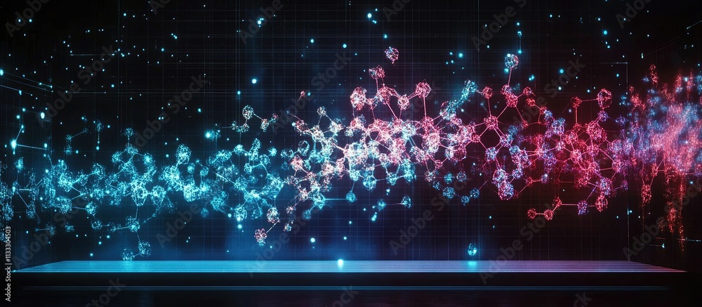 Obraz premium Abstract Digital Network: A Symphony of Blue and Pink Nodes