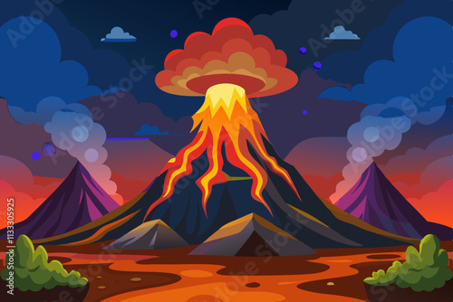 Volcano Eruption vector illustration