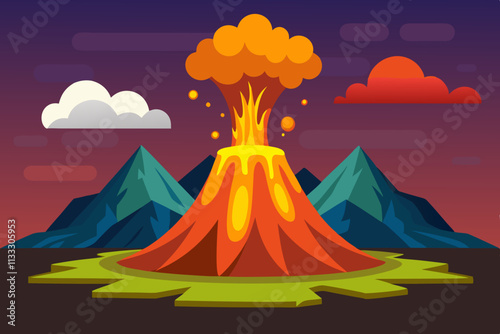 Volcano Eruption vector illustration