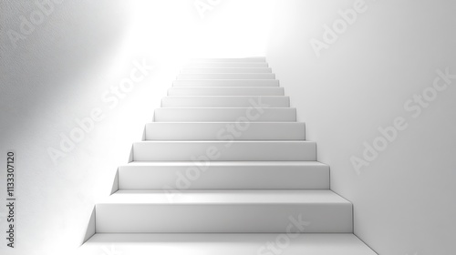 24. A staircase with alternating white and light gray steps, set against a stark white background