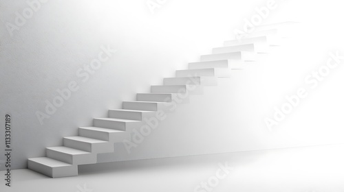 21. A side profile of a staircase with sharp, clean lines and white steps against a plain white background
