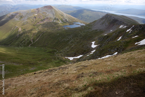 Ascent path to Binnein Mor and Na Gruagaichean -  View towards Glen Nevis and water of Nevis valley - Mamores - Highlands - Scotland - UK photo