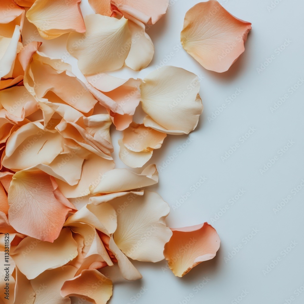 Rose petals scattered on white surface Rose petals scattered on white surface