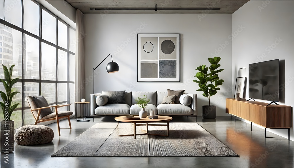 Fototapeta premium Stylish Modern Living Room with Greenery