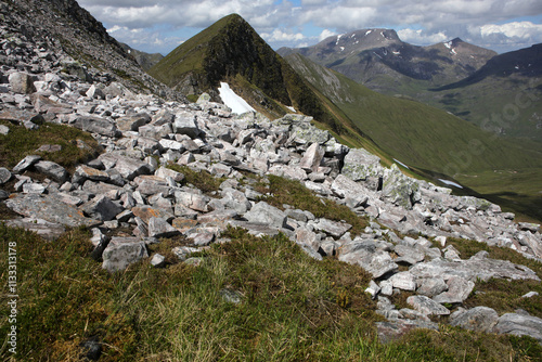 Ascent path to Binnein Mor and Na Gruagaichean -  View towards Glen Nevis and water of Nevis valley - Mamores - Highlands - Scotland - UK photo