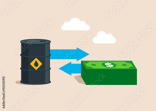 World oil prices. Investment, exchange between oil or keep the dollar money. Modern flat vector illustration