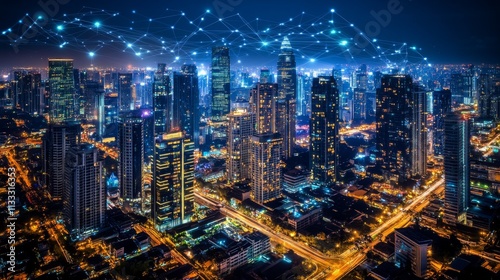 Wallpaper Mural Urban Nightscape City Skyline Digital Connectivity Vibrant Environment Aerial View Future Technology Insights Torontodigital.ca