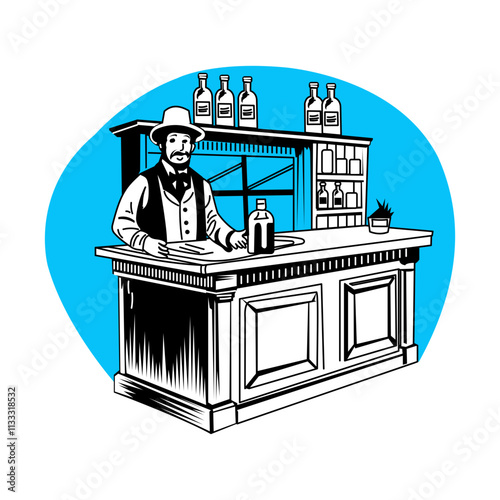 Bar counter illustration in vintage style