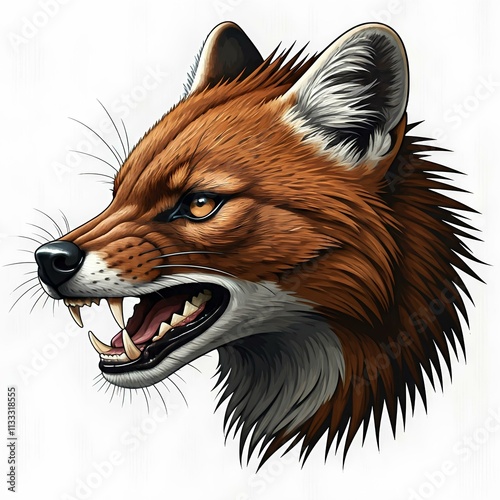 wild carnivorous animal, dhole, head of ajax against white background
