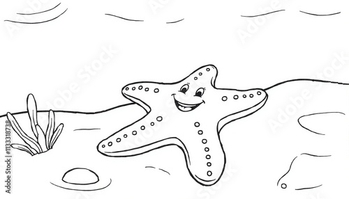 Smiling Starfish Underwater Coloring Page for Kids