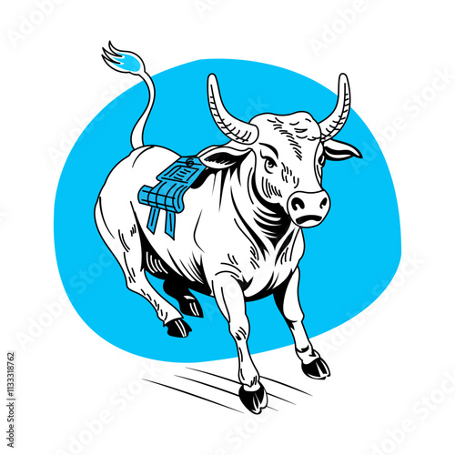 A vintage illustration of bucking bull