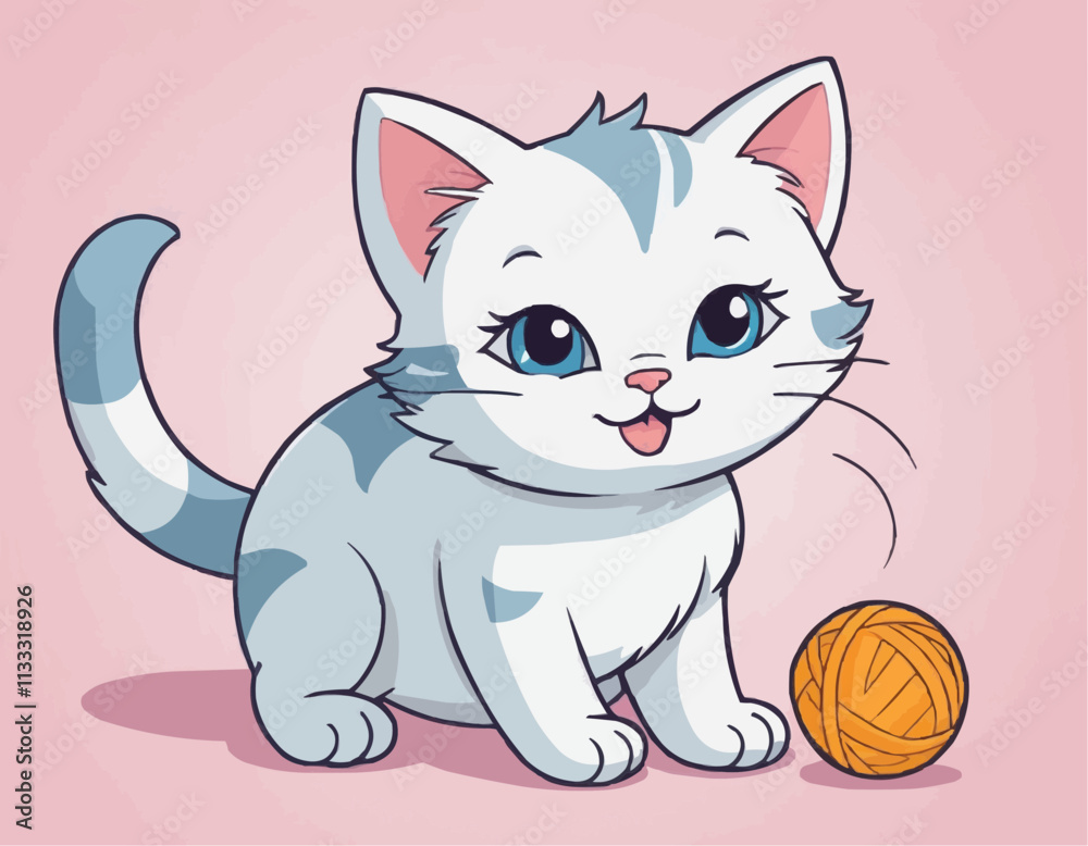 Fototapeta premium Curious Cartoon Kitten with Playful Expressions and Adorable Poses