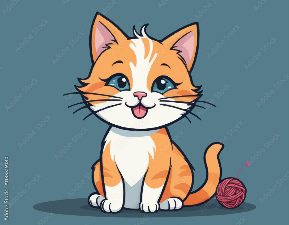 Obraz premium Curious Cartoon Kitten with Playful Expressions and Adorable Poses
