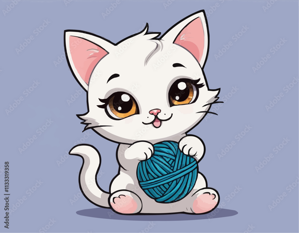 Obraz premium Curious Cartoon Kitten with Playful Expressions and Adorable Poses