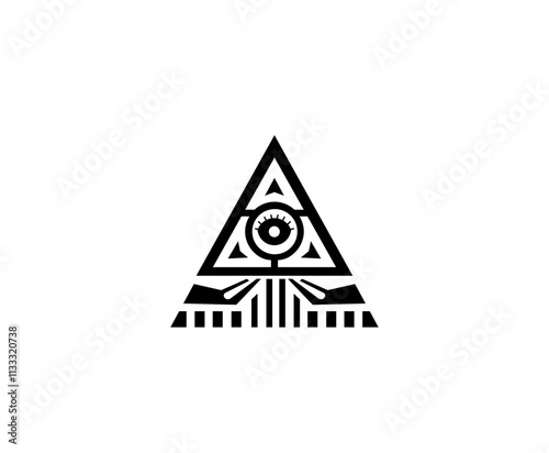 Vector illustration of the symbolic form of the Aztec cosmology in black and white