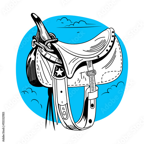 Saddle horn illustration in sketchy style