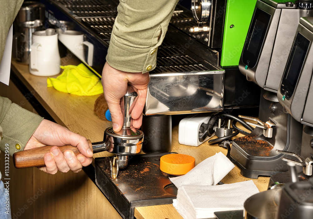 Mastering the art of espresso extraction in a vibrant coffee shop setting
