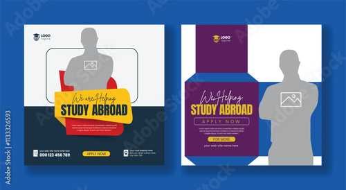 set of Study abroad editable social media posts, banners, ads or higher education social media web banners square flyers or poster templates