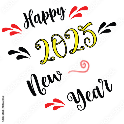 2025 Happy New Year Set - Banner, Design Template, Logo Text Sign Isolated on White Background. Vector Stock Illustration 