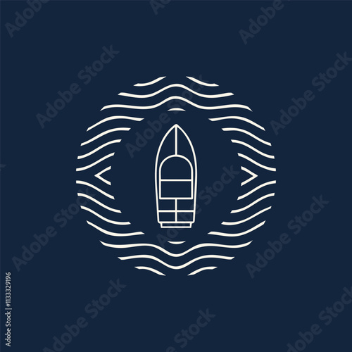 Minimalist line art boat logo icons with line art vector illustration 