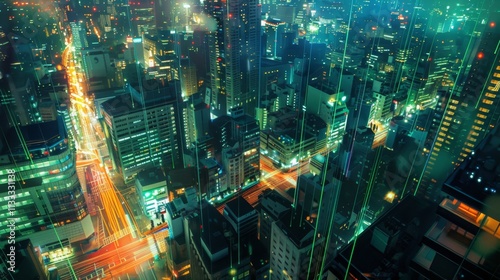 Futuristic Cityscape at Night with Light Trails