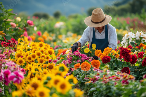 Vibrant flower farm showcasing a bounty of colorful blooms during a sunny day