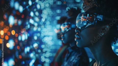 Diverse Women Experiencing Virtual Reality with Futuristic Goggles